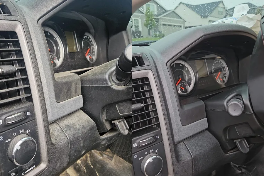 Ford dashboard before and after interior detailing