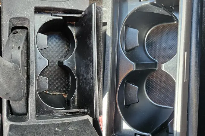 2008 Nissan Altima cup holders before and after detailing in Camas WA