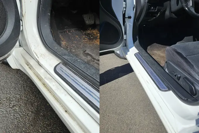 2008 Nissan Altima door sill before and after detailing in Camas WA