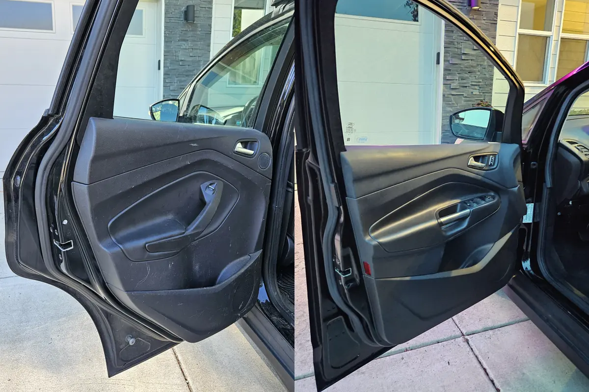 Driver door panel and pocket before and after