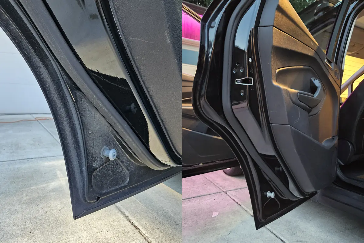 Door jamb and sill in a 2015 Ford C-Max, before and after cleaning