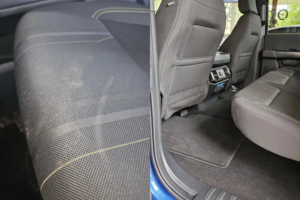 Ford F-150 rear bench seat before and after detailing in Camas WA