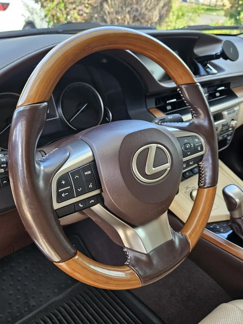 Steering wheel and dash of a 2016 Lexus ES after detailing