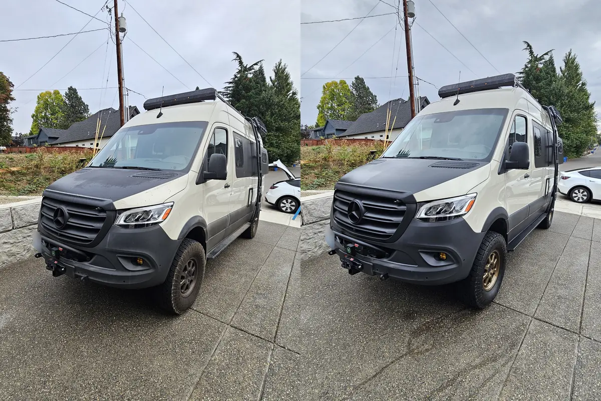 Mercedes Sprinter van before and after an exterior detail
