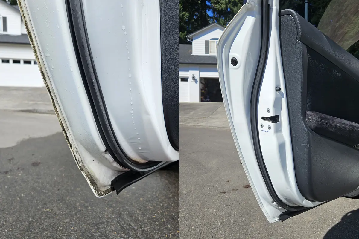 Lower door edge and seal before and after