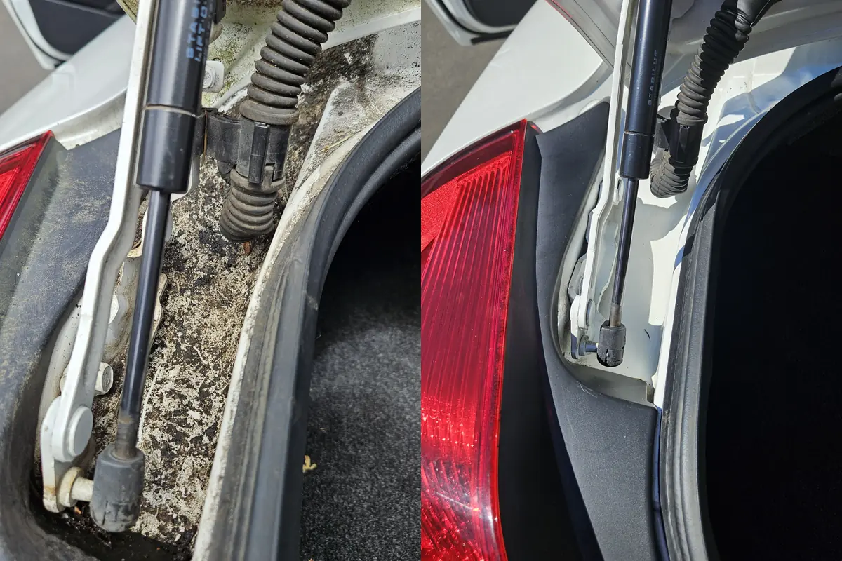 Trunk gutter and hinge before and after