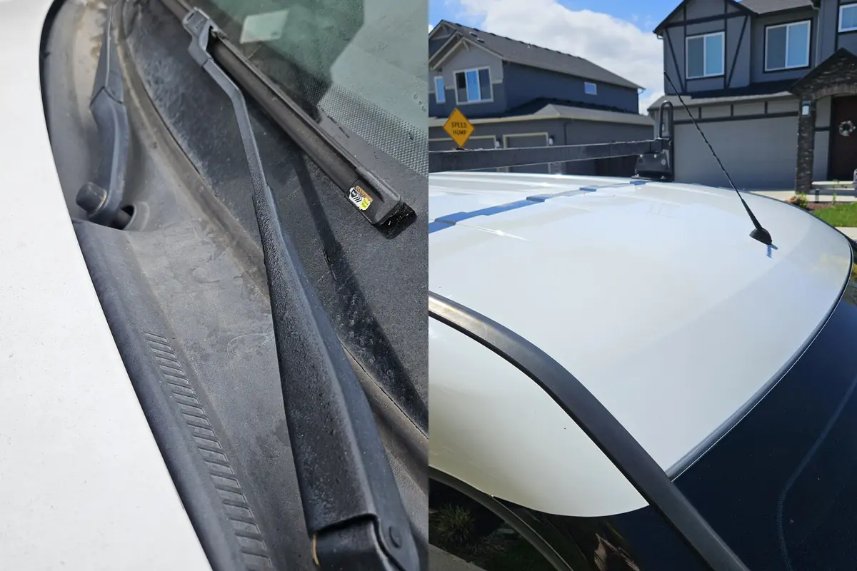 Ram ProMaster City wiper cowl before and after a hand wash in Vancouver WA