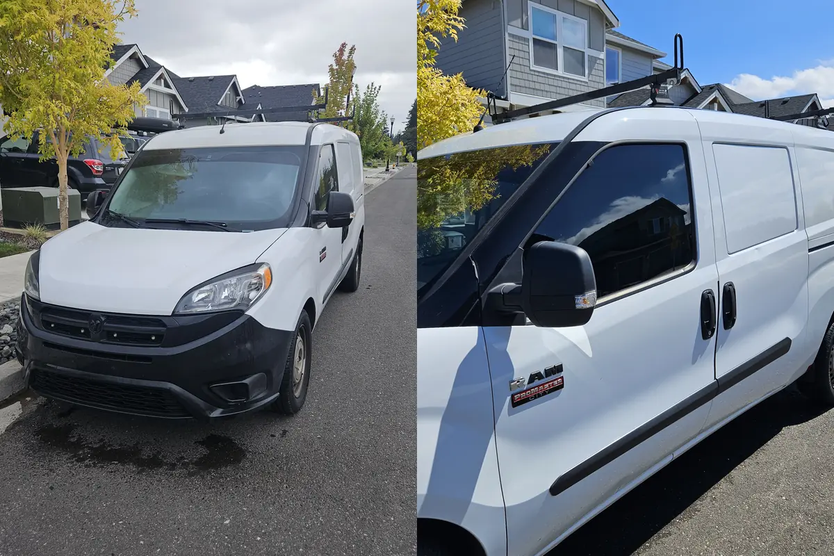 2017 Ram ProMaster City work van, before and after a hand wash in Vancouver WA