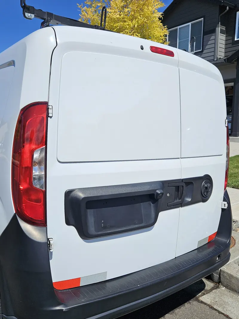 Rear doors and bumper, finished on a 2017 Ram ProMaster City