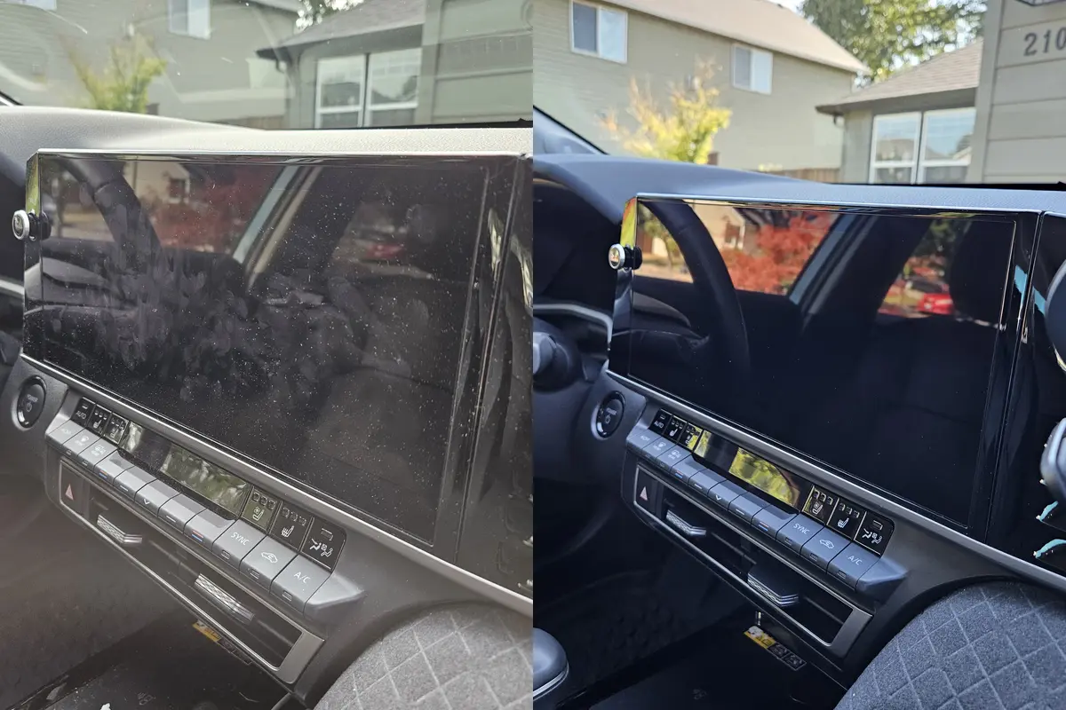 Door panel and window switches of a 2025 Toyota Camry before and after cleaning