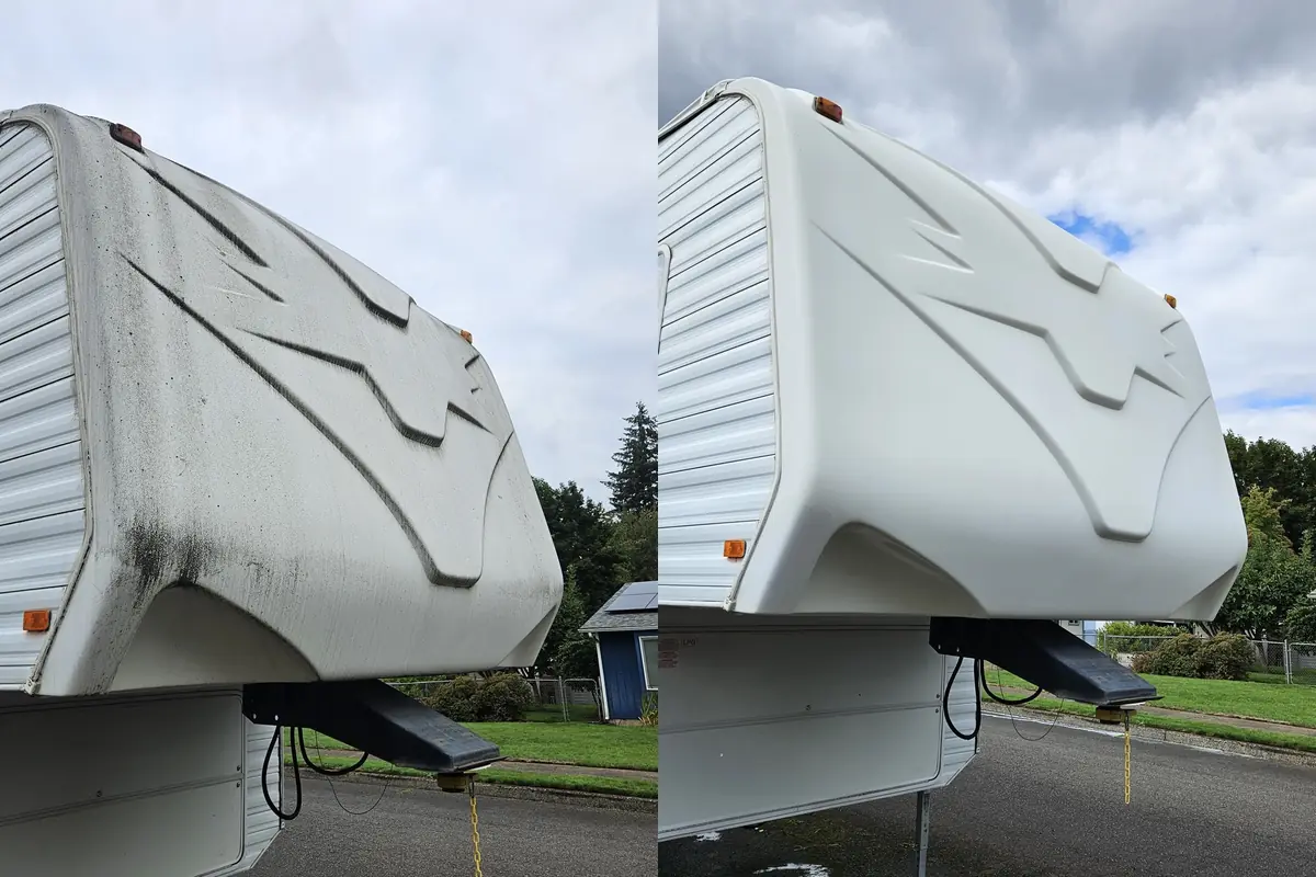 2006 Weekend Warrior RV before and after exterior cleaning