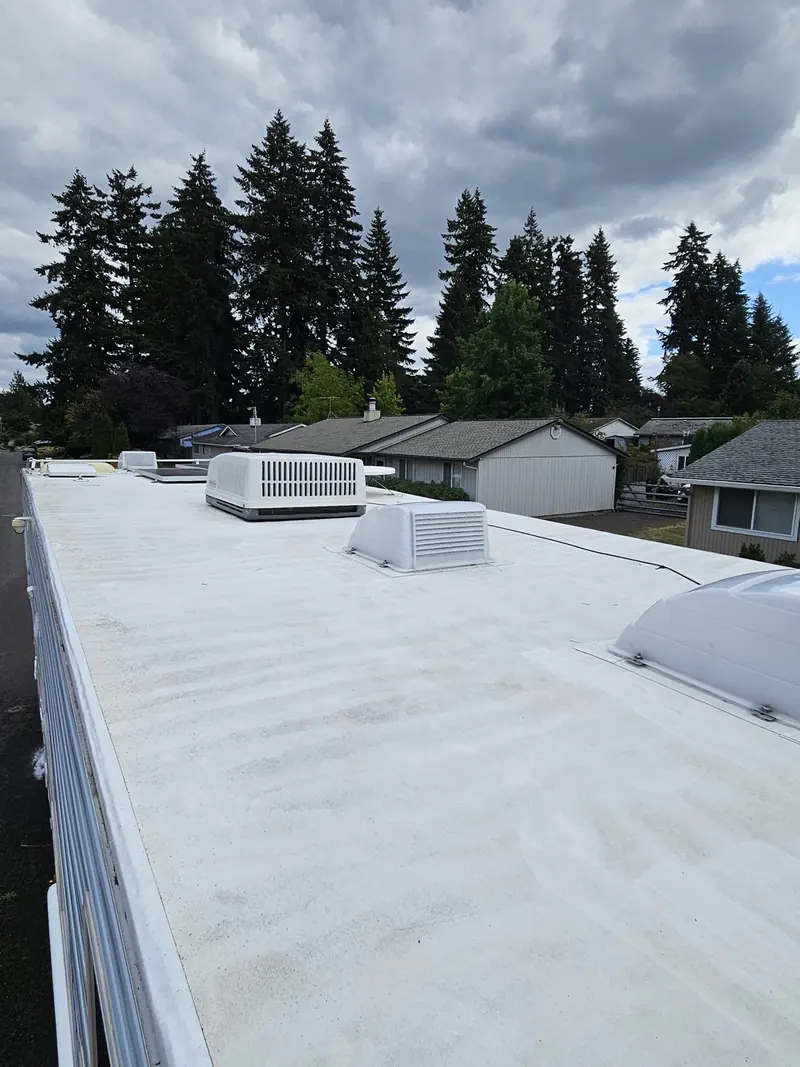 Clean white RV roof with vents after cleaning in Vancouver WA